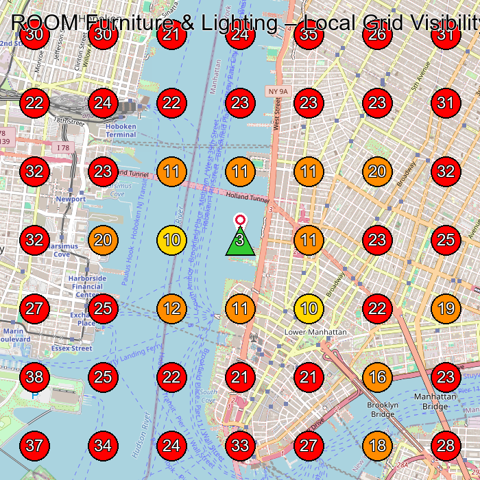 ROOM Furniture & Lighting GeoGrid visibility map for Furniture Store in New York